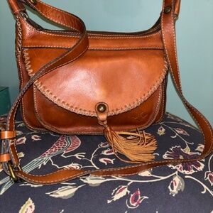 Patricia Nash Brown Leather Crossbody Shoulder Bag with Tassel